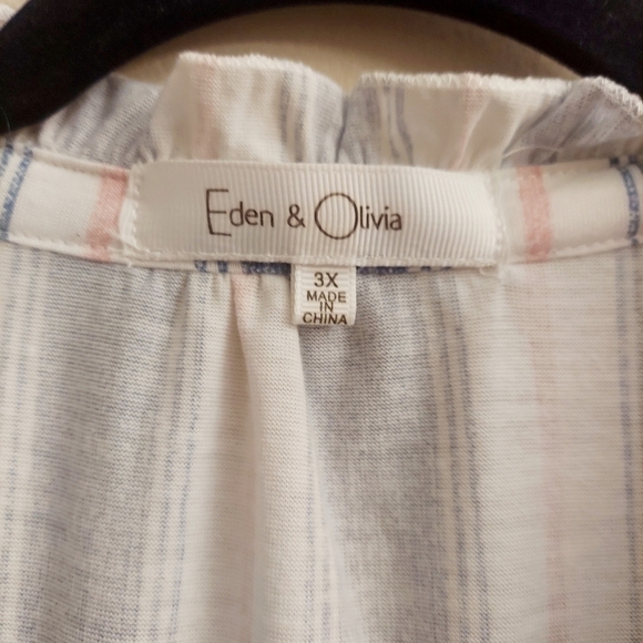 EDEN & OLIVIA Striped Button Down Short Sleeve Top - Picture 2 of 9